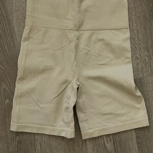Beige Ribbed Biker Shorts